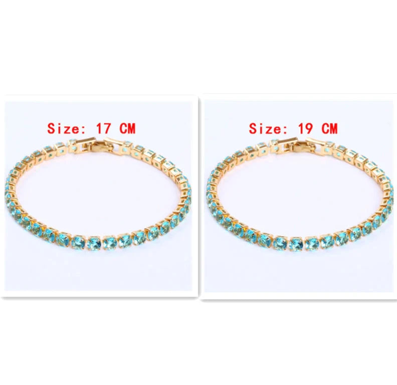 Cubic Zirconia Tennis Bracelet with AAA+ stones and copper box chain in various colours