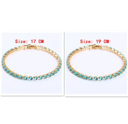 Cubic Zirconia Tennis Bracelet with AAA+ stones and copper box chain in various colours