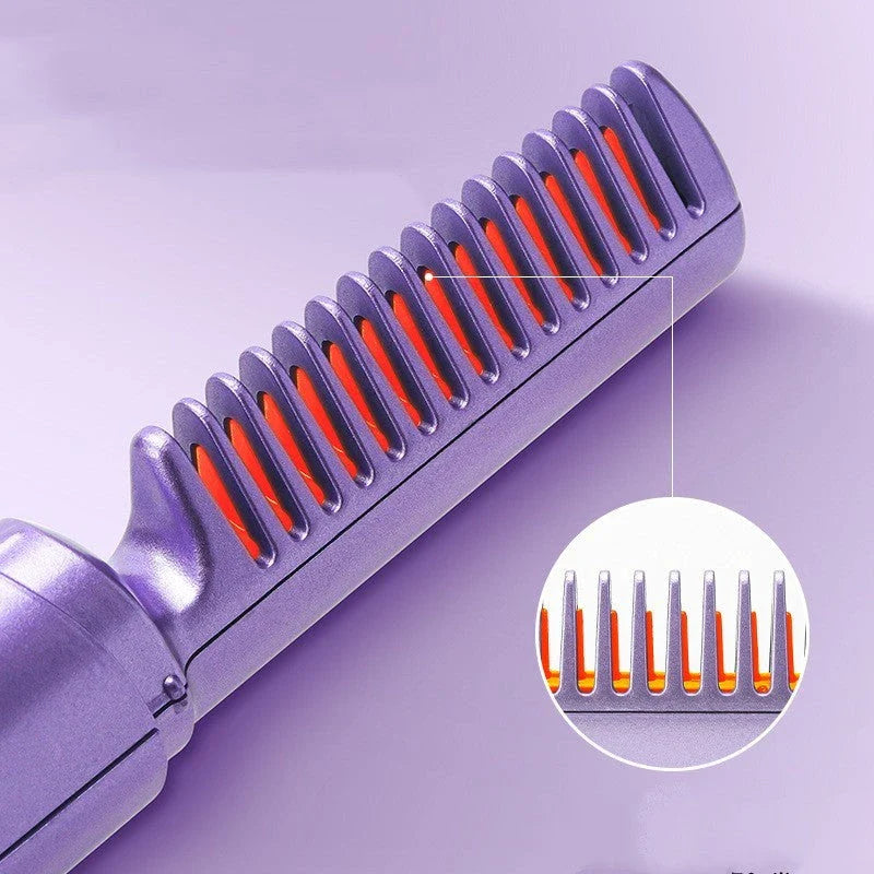 Cordless hair straightener and curler comb with fast heating and negative ion technology for salon-quality styling on the go