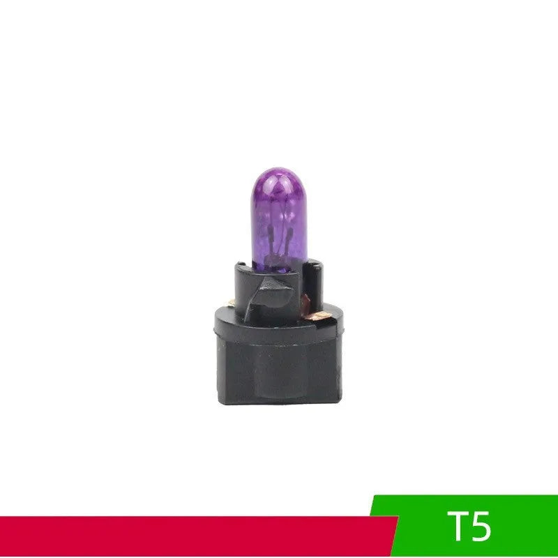 T5 car bubble meter indicator light in quartz glass showing six colour options for dashboard illumination