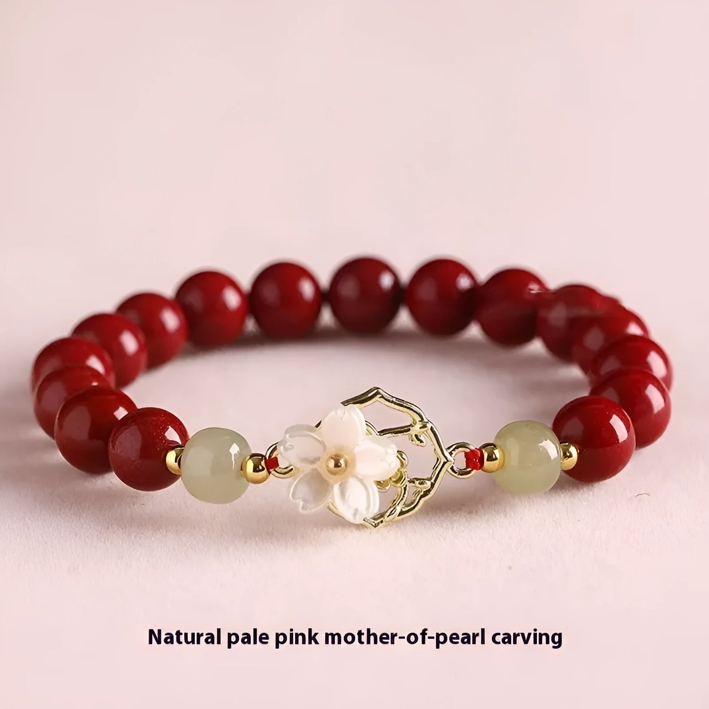 Handcrafted cinnabar bracelet with Hetian jade elements and lotus motifs in New Chinese style showing purple gold sand and emperor sandstone colour options