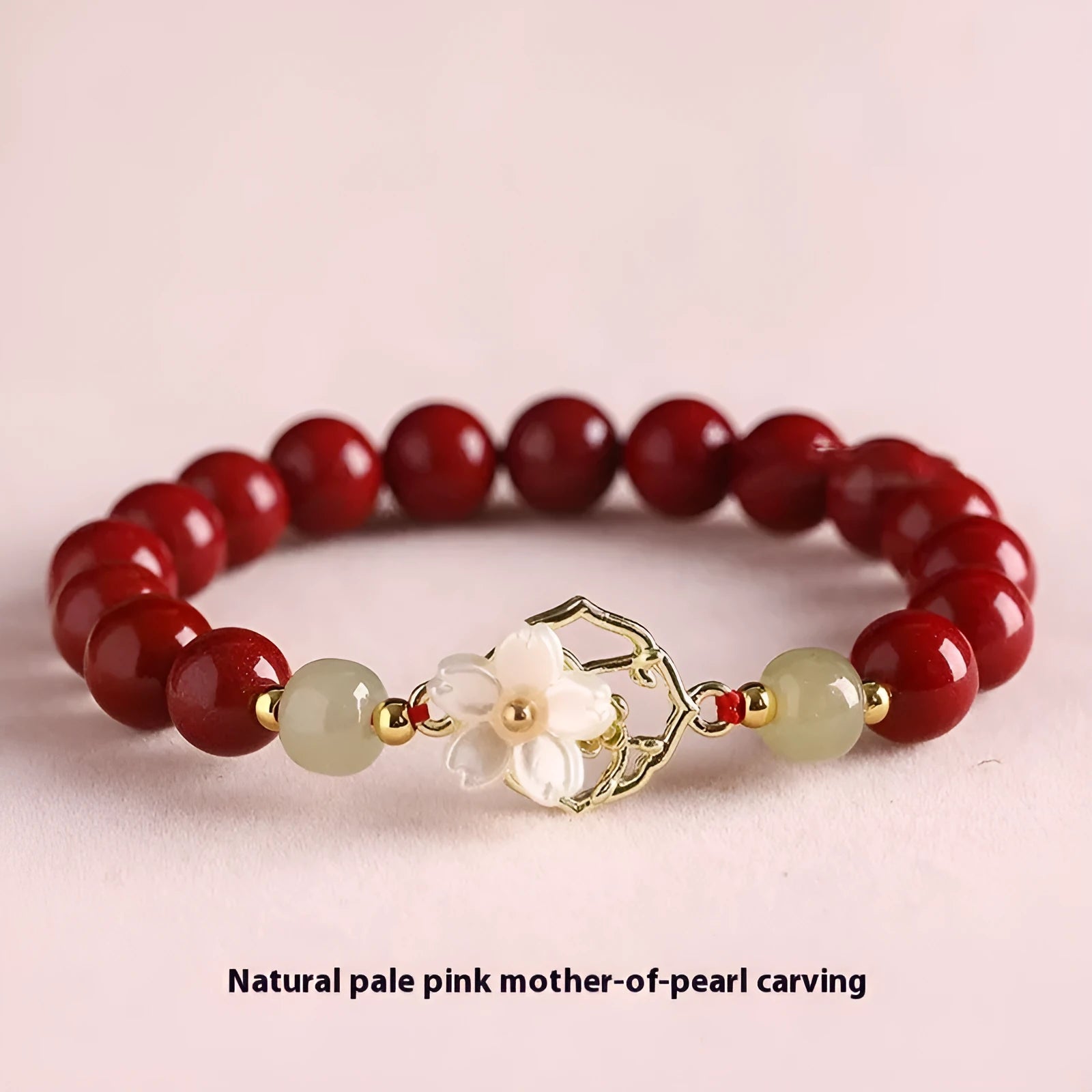 Handcrafted cinnabar bracelet with Hetian jade elements and lotus motifs in New Chinese style showing purple gold sand and emperor sandstone colour options