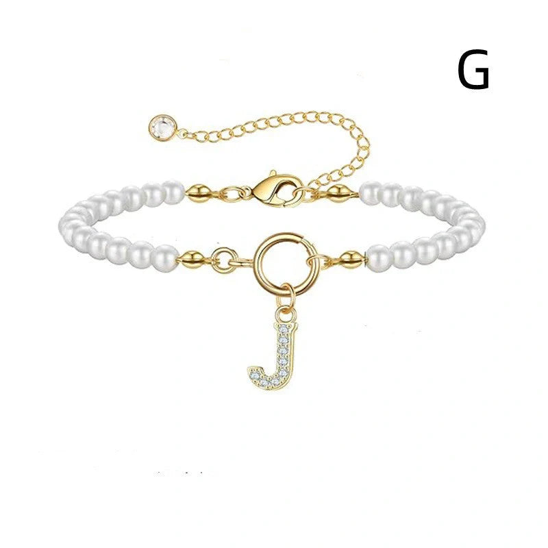 2024 Fashion Toggle Clasp Initial Bracelet with 6mm Pearl
