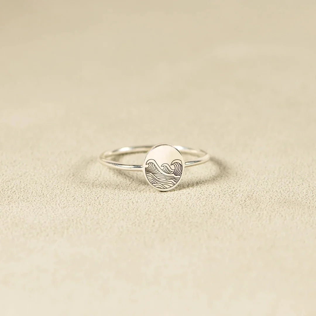 Sterling silver ring with elegant wave-inspired design, inspired by the natural beauty of the British coastline