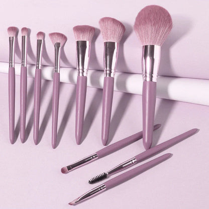 14-piece wooden handle makeup brush set with 4.5cm artificial fibre bristles and PU storage bag