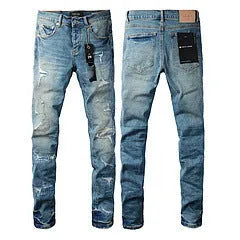 Men's black slim fit stretch skinny jeans with button-fly opening and straight leg design
