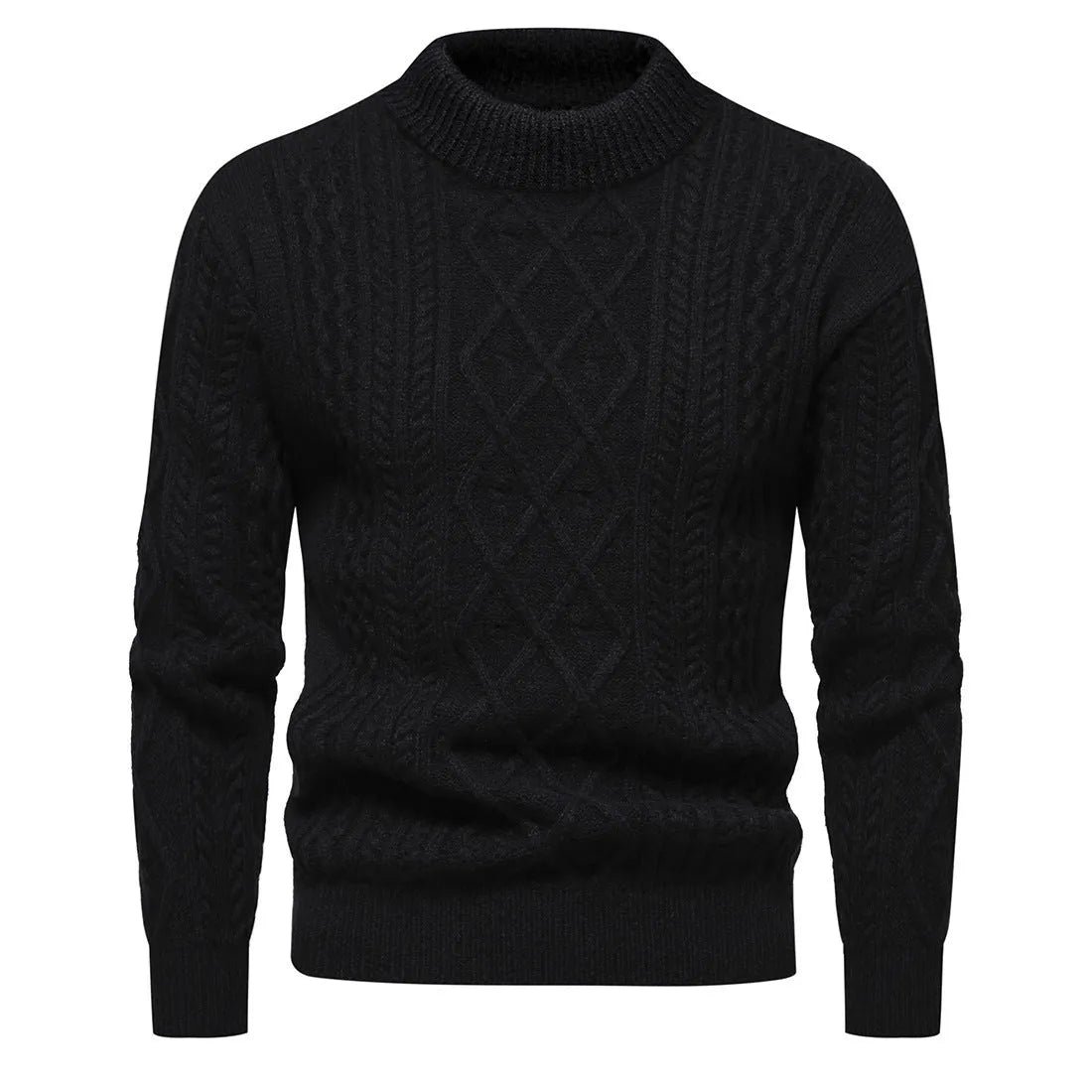 Men's round neck thickened pullover sweater in solid dark grey, green, blue, black, beige or light brown, sizes M to 3XL