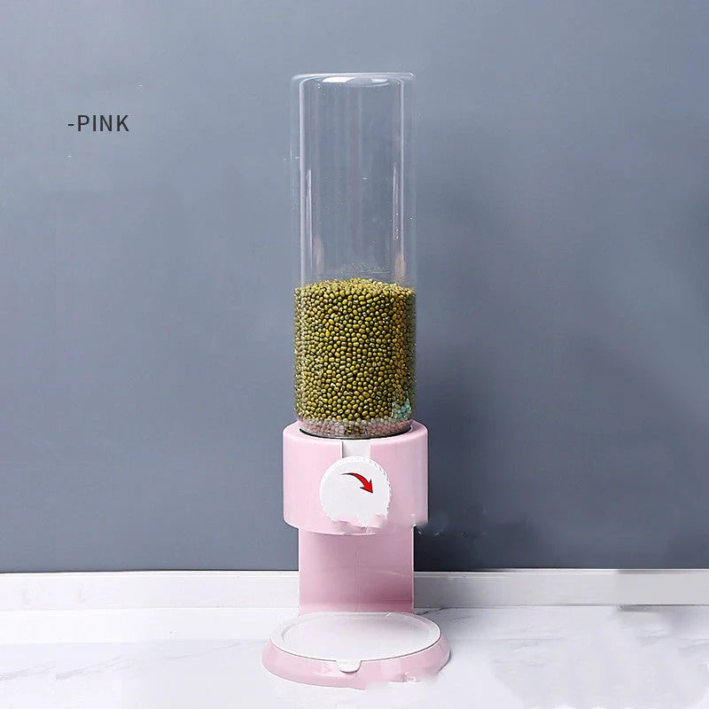 Airtight food storage bottles in white, blue, black, and pink for kitchen organisation