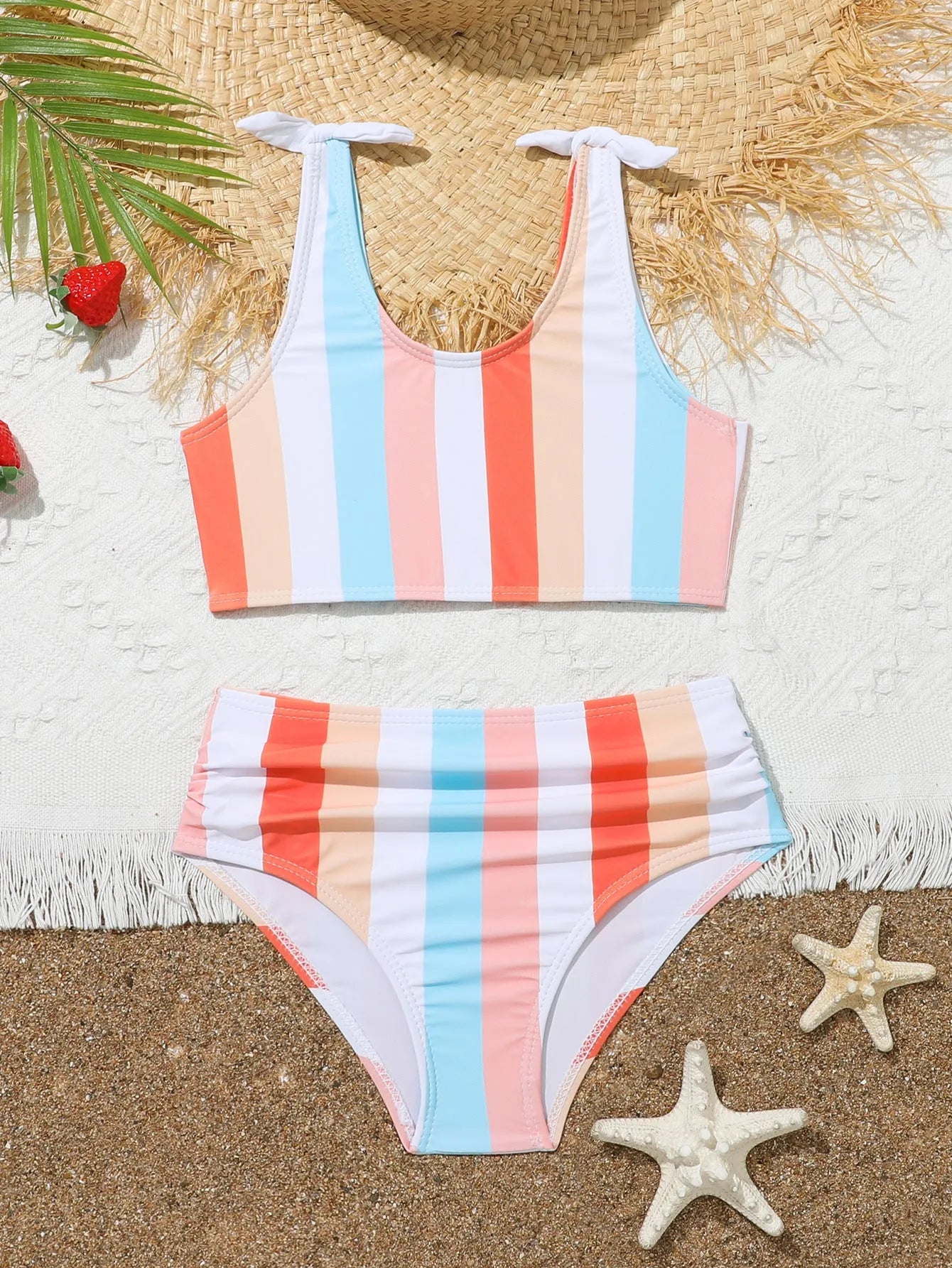 Girls plaid print two-piece swimsuit briefs with bra and panties