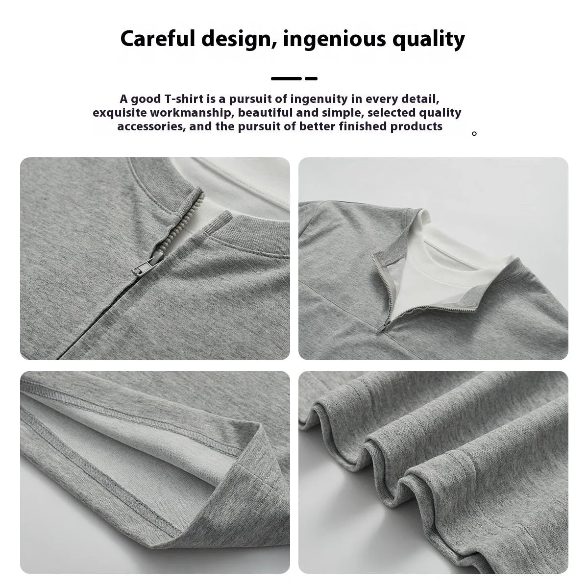 Solid colour loose fit cotton blend pullover top with patchwork collage detailing on a model.