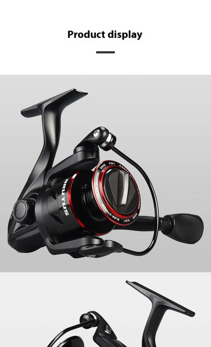 All-metal spinning fishing reel shown with series size options 2000, 3000, 4000, 5000.