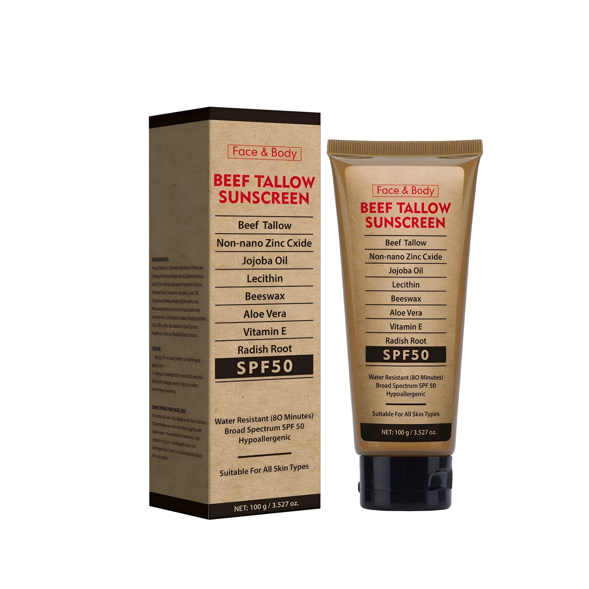 Organic grass-fed butter protective cream stick, 100g, showing rectangular shape and size.