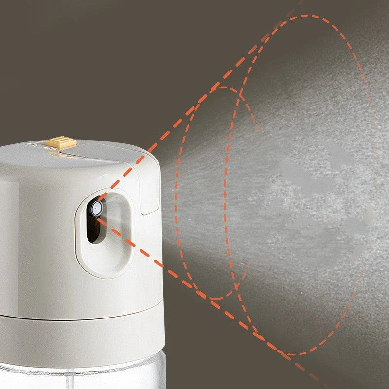 Versatile glass oil sprayer bottle with pouring and spraying modes, automatic opening, and heat-resistant construction