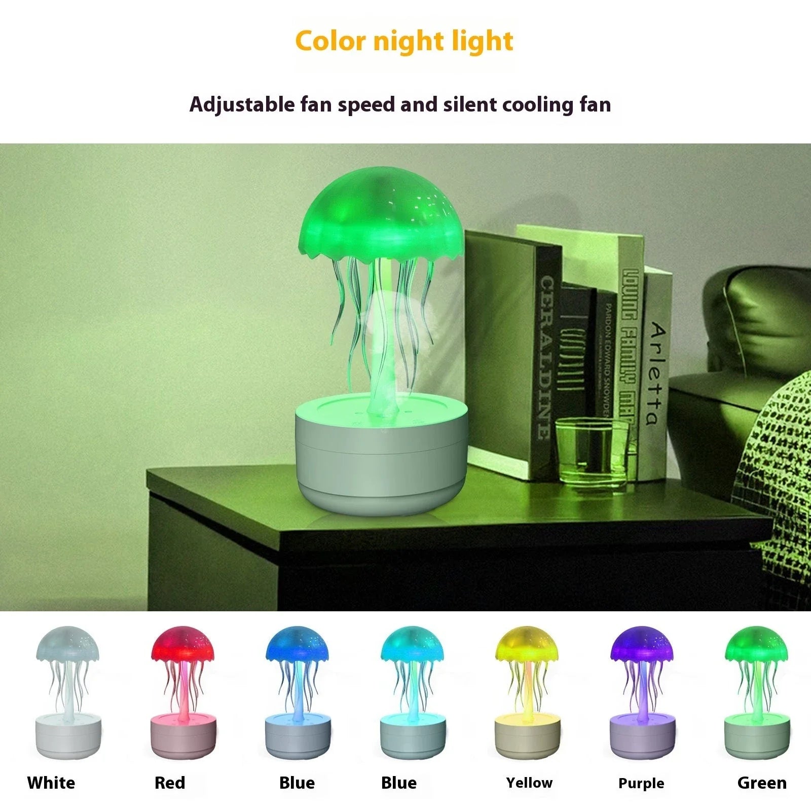 A white jellyfish-inspired humidifier and aromatherapy diffuser with a colorful night light and mist feature