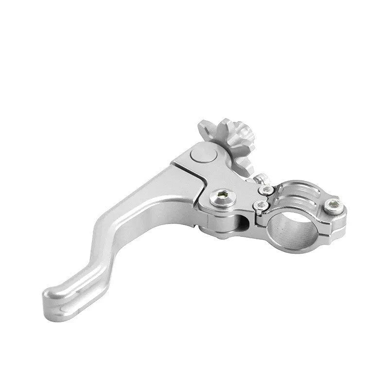 Aluminium alloy two-finger motorcycle clutch lever in eight colour options including red, black, blue, and silver.