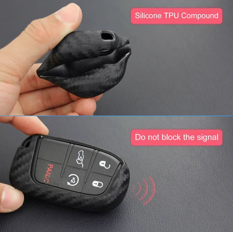 Carbon fibre pattern silicone key case for Dodge Chrysler Fiat remote keys with single bag and buckle options