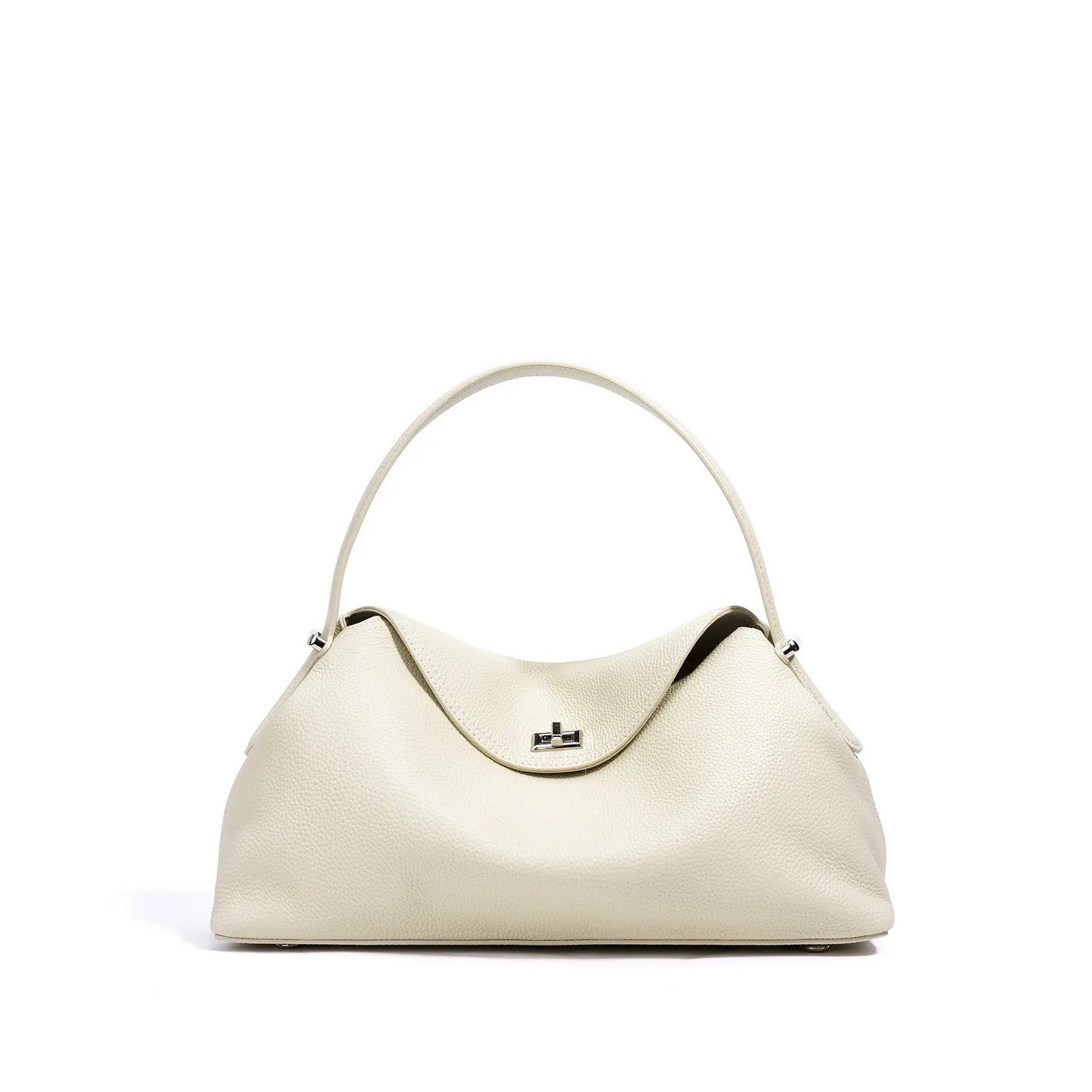 Cowhide leather shoulder messenger bag in a pillow shape with an open pocket and adjustable double straps.