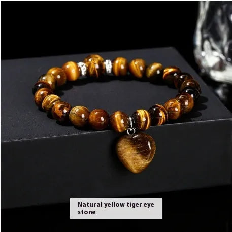Handmade natural crystal bracelet with tigereye, aventurine, pink crystal, white jade and unakite stones