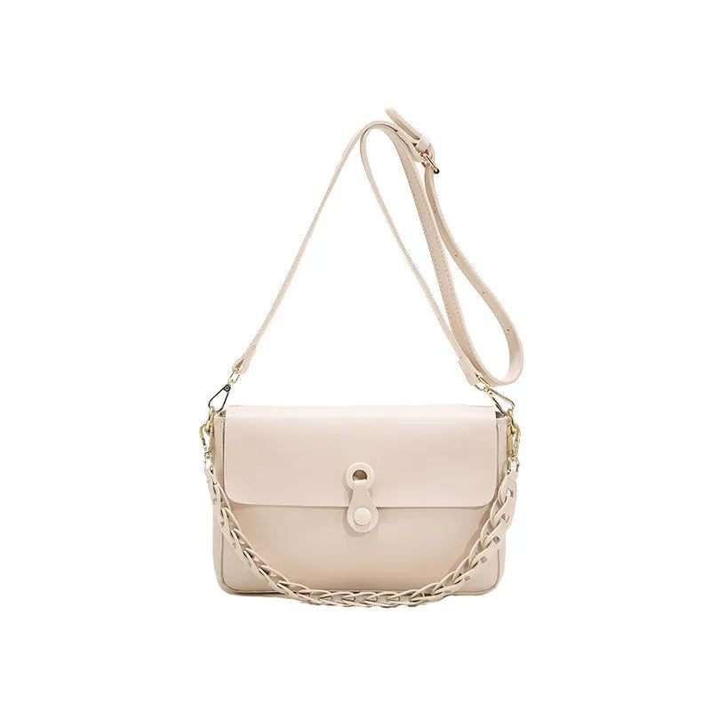 Women's PU leather shoulder bag with woven chain strap, medium square shape, 28cm width, 17cm height, in black