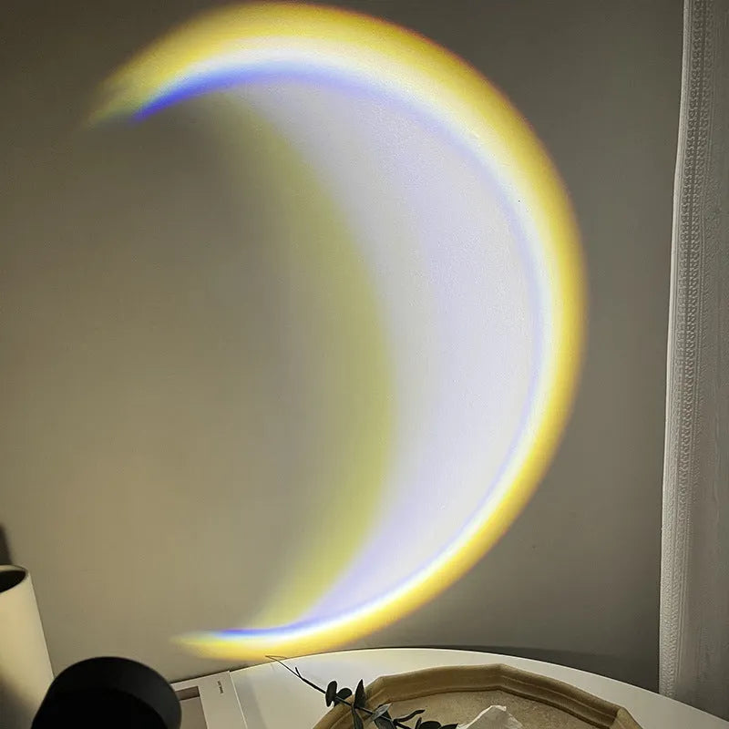 INS USB moon lamp projector with Scandinavian design showing 360° rotation and atmospheric lighting projection