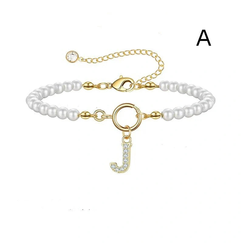 2024 Fashion Toggle Clasp Initial Bracelet with 6mm Pearl