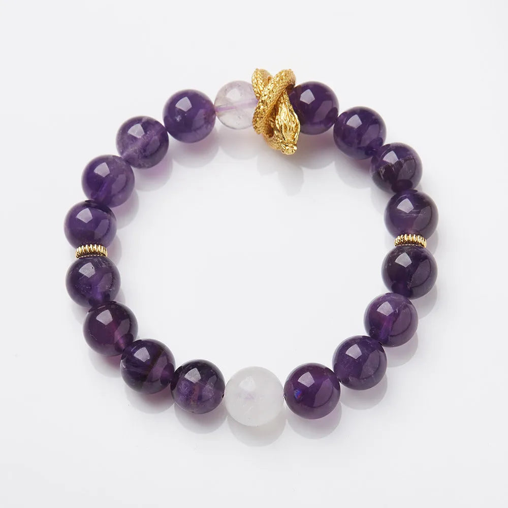 Purple ghost quartz bracelet with 10mm beads in retro unisex style