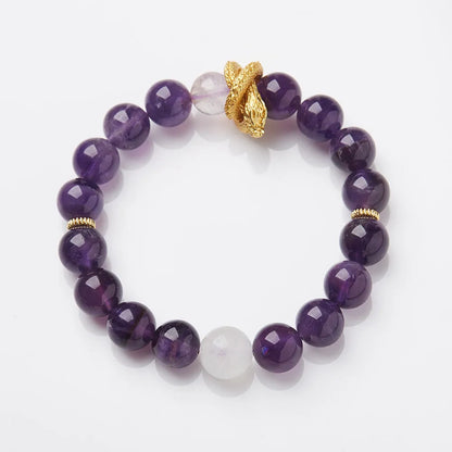 Purple ghost quartz bracelet with 10mm beads in retro unisex style