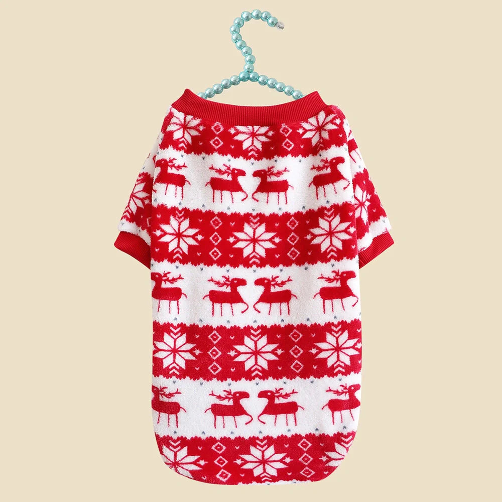 Christmas dog sweater in big red, warm padded pet clothing for winter