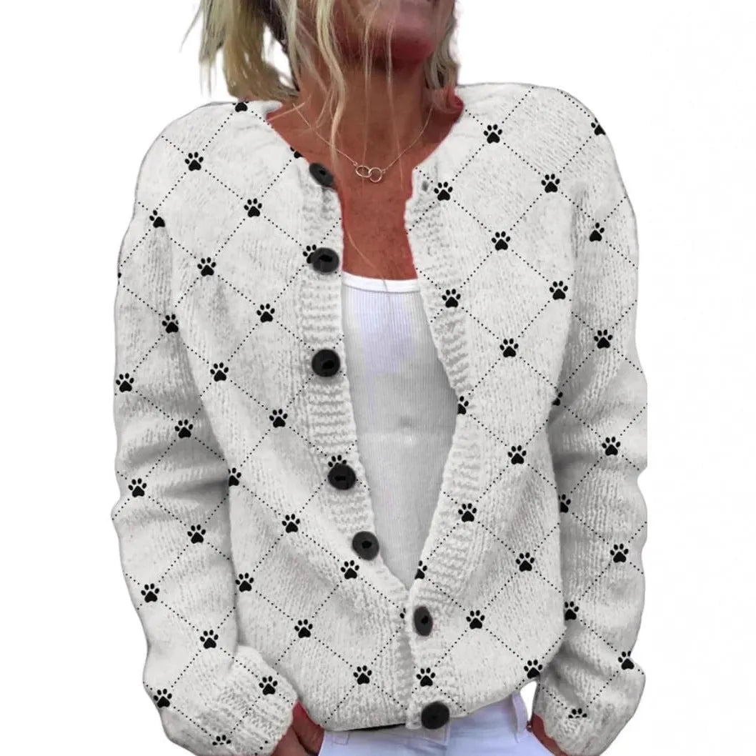 Women's loose fit cardigan coat with 3D digital printed pattern, shown in colour HWJ-16398512