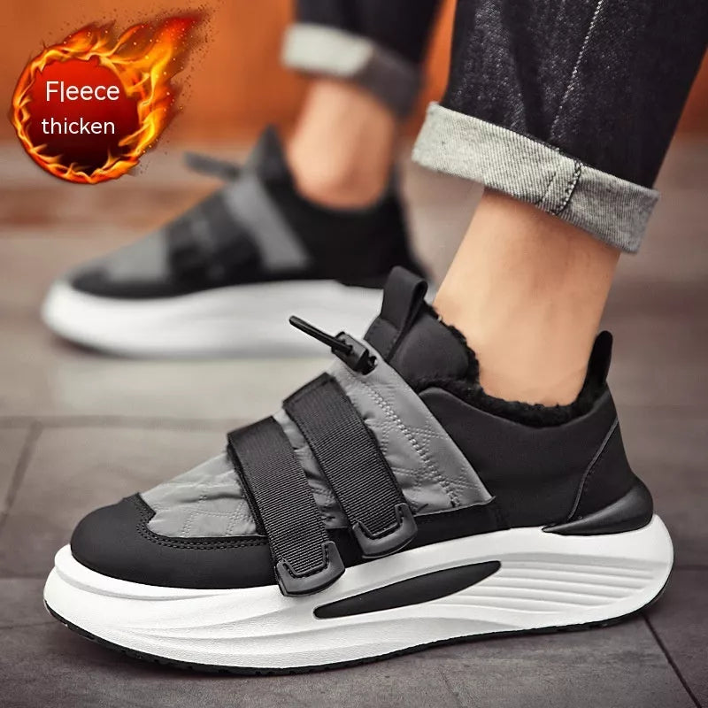 Men's black and grey striped platform sneakers with PVC sole