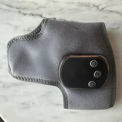 Grey USB electric heating ankle wrap with timer and computer control, shown as a joint massage unit