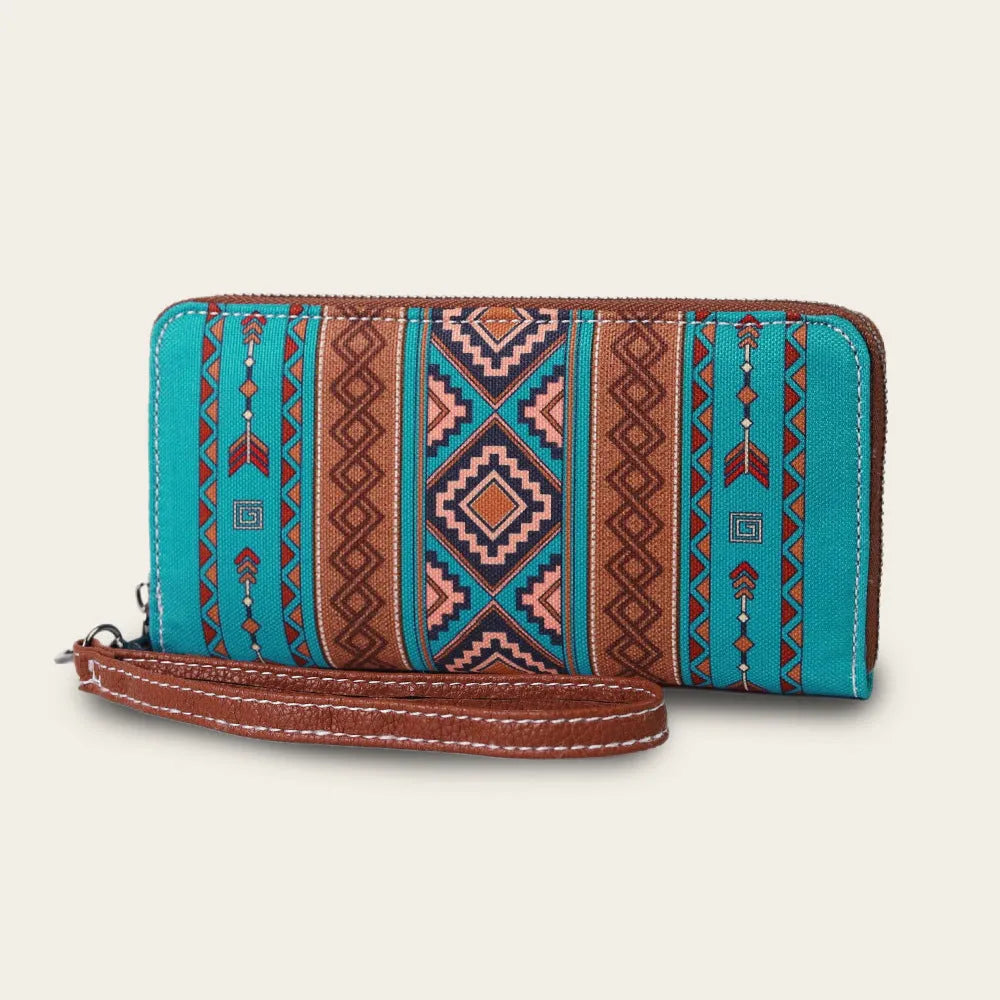Canvas RFID blocking wallet with striped bohemian design in 20x10x2cm size