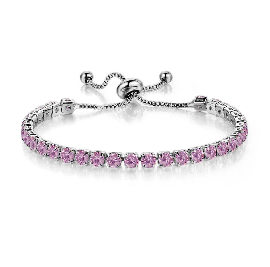 Elegant copper bracelet with sparkling zircon stones in various colours