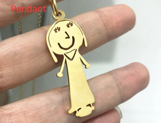Custom children's artwork necklace with stainless steel chain and titanium steel pendant