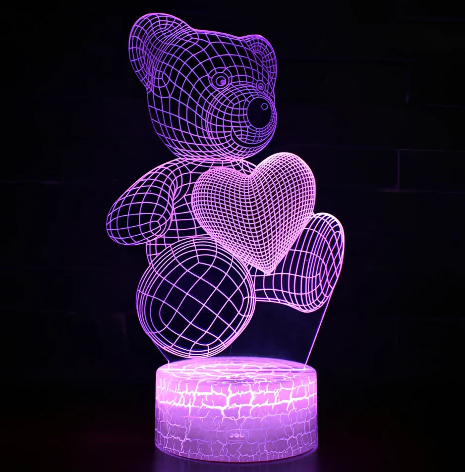 3D acrylic teddy bear LED night light with 16 colour options and remote control