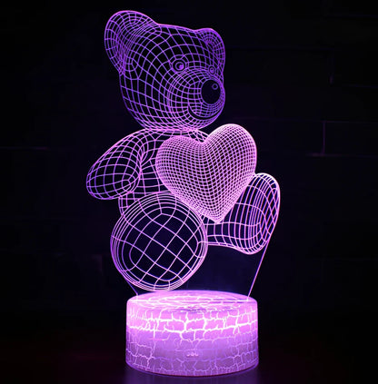 3D acrylic teddy bear LED night light with 16 colour options and remote control