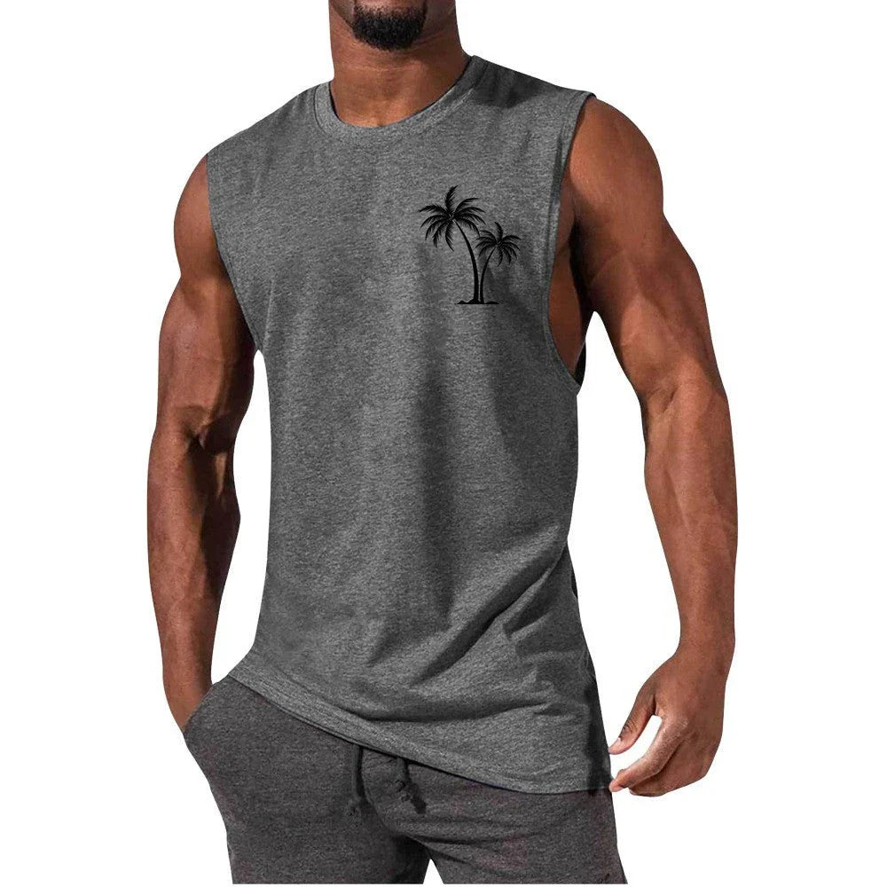 Coconut Tree Print Athletic Tank Top for Workout, Beach, and Casual Wear