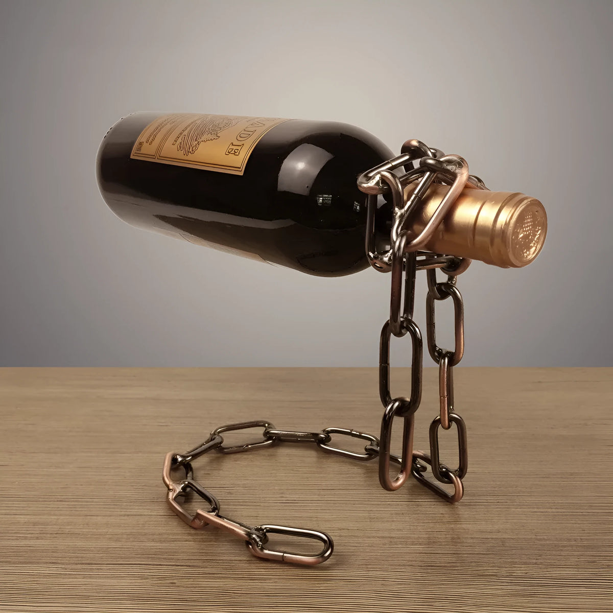 Handmade iron chain wine rack bracket in copper finish, dimensions 20x14x21cm