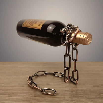 Handmade iron chain wine rack bracket in copper finish, dimensions 20x14x21cm