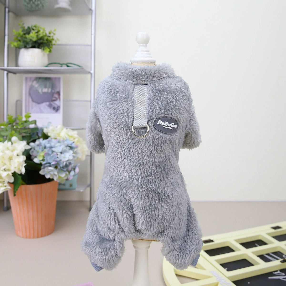 Small dog four-leg coral fleece coat in brown, pink or gray, sizes S to XXL