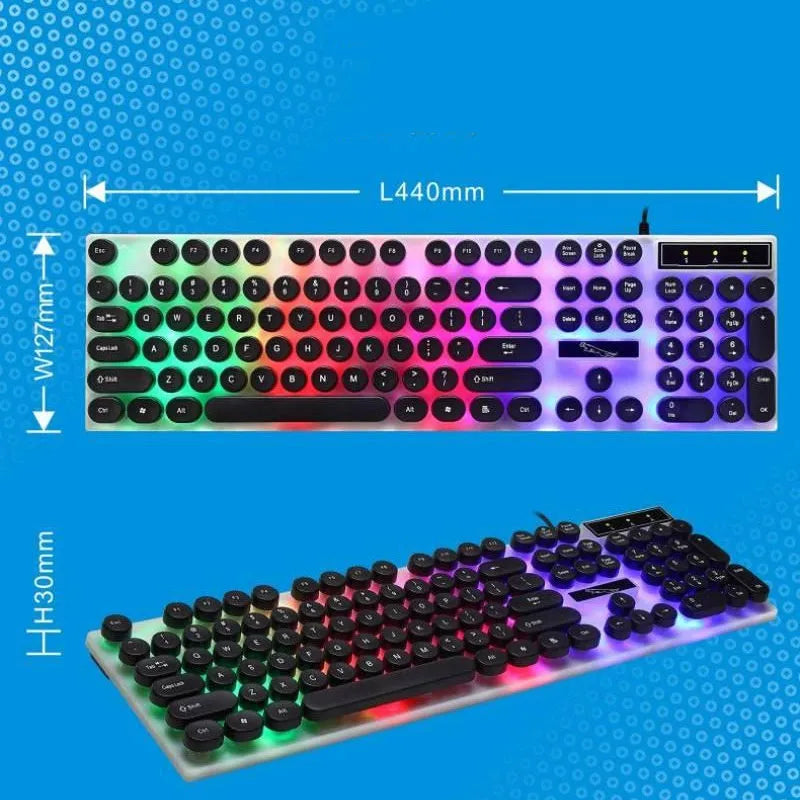 Gaming keyboard 104-key wired mechanical USB keyboard with RGB LED backlight waterproof function plastic construction white or black colour options cable length 1.3 metres for general desktop PC use