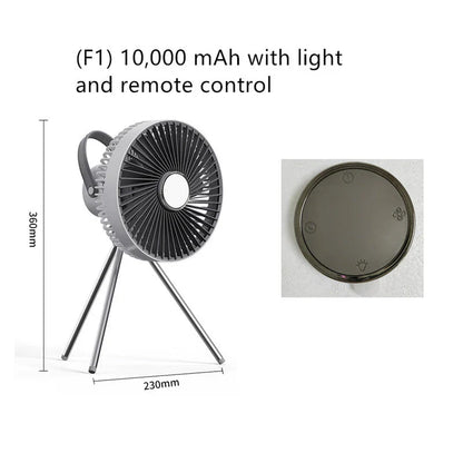 Versatile Portable USB Rechargeable Camping Fan with Adjustable Tripod Stand for Desk, Ceiling, and Hanging Use