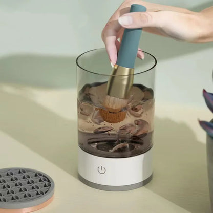 Grey and white portable electric makeup brush cleaner machine with USB charging cable