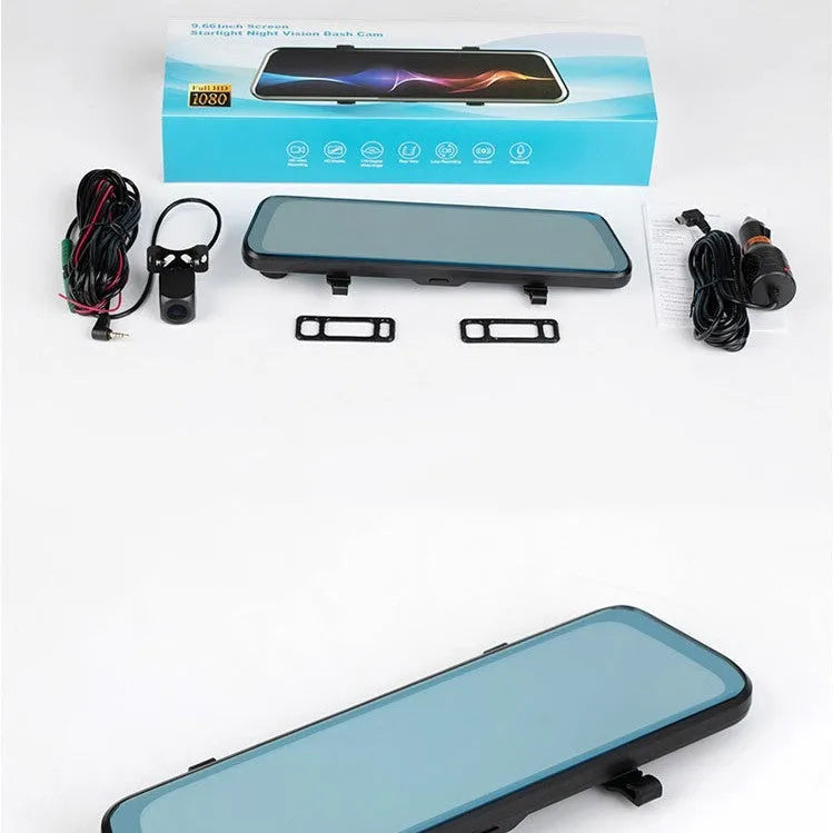 10-inch full screen car dash camera with front and rear 1080p recording on touch screen display