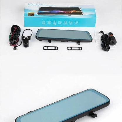 10-inch full screen car dash camera with front and rear 1080p recording on touch screen display