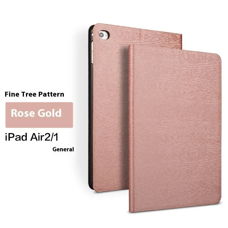 Black imitation leather protective sleep bracket cover for iPad cases shown beside sapphire blue version