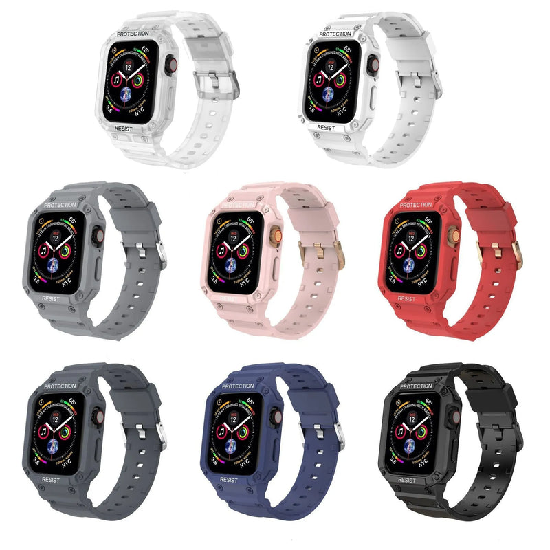 Apple Watch Series 8 soft TPU sports strap, 38mm and 42mm sizes, compatible with all Apple Watch models, available in black, blue, blue grey, clear scrub, green, light grey, pink, red, starlight and white colours