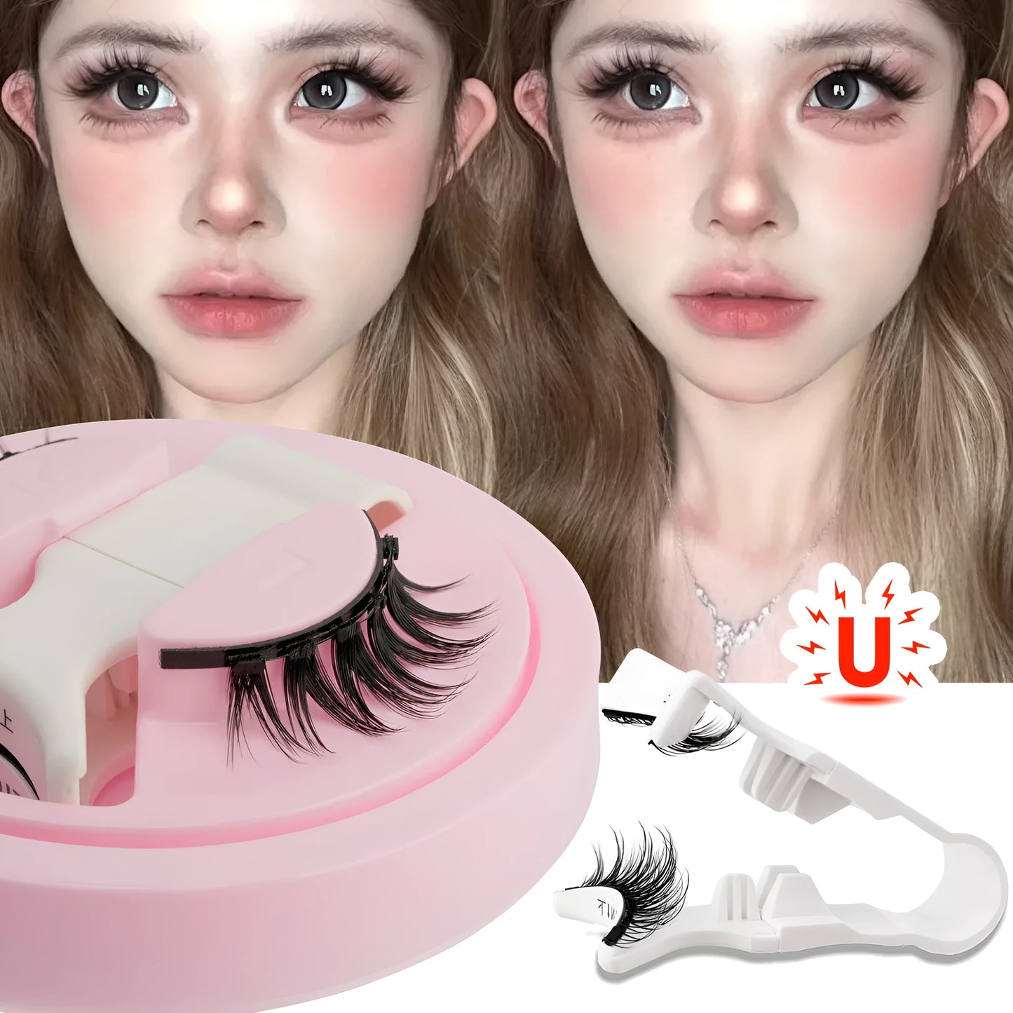 Set of reusable waterproof false eyelashes with natural thick design, glue-free.