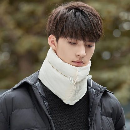 Winter riding scarf in down cotton with windproof neck protection, pullover cloak style, available in seven colours