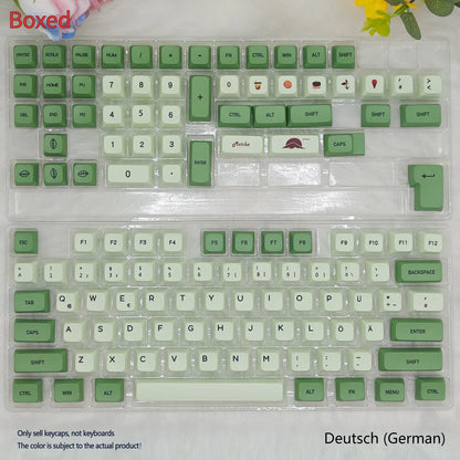Matcha-themed PBT keycap set with 124 keys and dye-sublimated legends in multiple languages